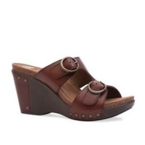 Dansko Fern Brown Leather Buckle Wedges